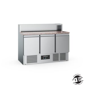 KitchenMate-E Pizzawerkbank 3-deurs met koelopzetvitrine